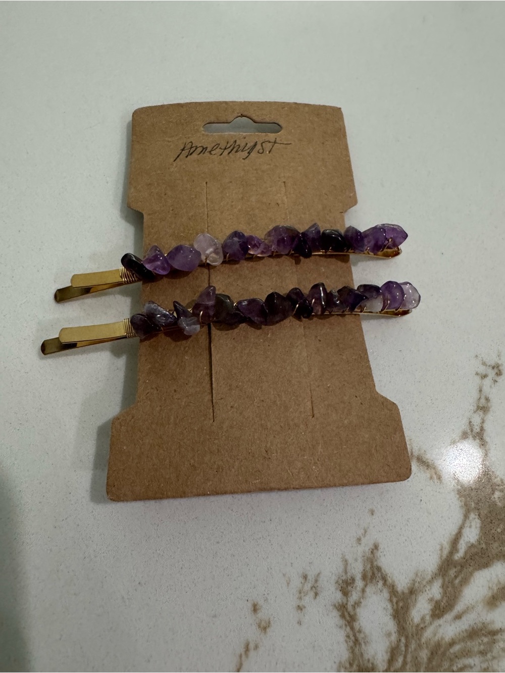 Amethyst Chip Hair Pins handmade  - Gold Accent